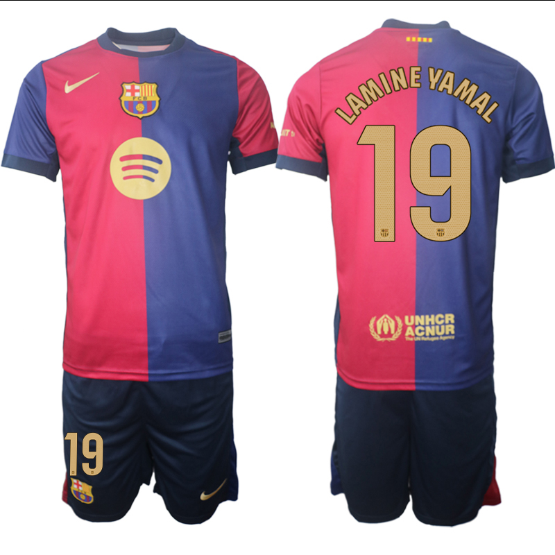 Men 2024-2025 Club Barcelona home Red blue #19 Soccer Jersey->barcelona jersey->Soccer Club Jersey